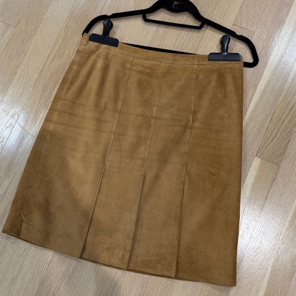 Genuine Leather Suede fully lined tan brown skirt, size 8